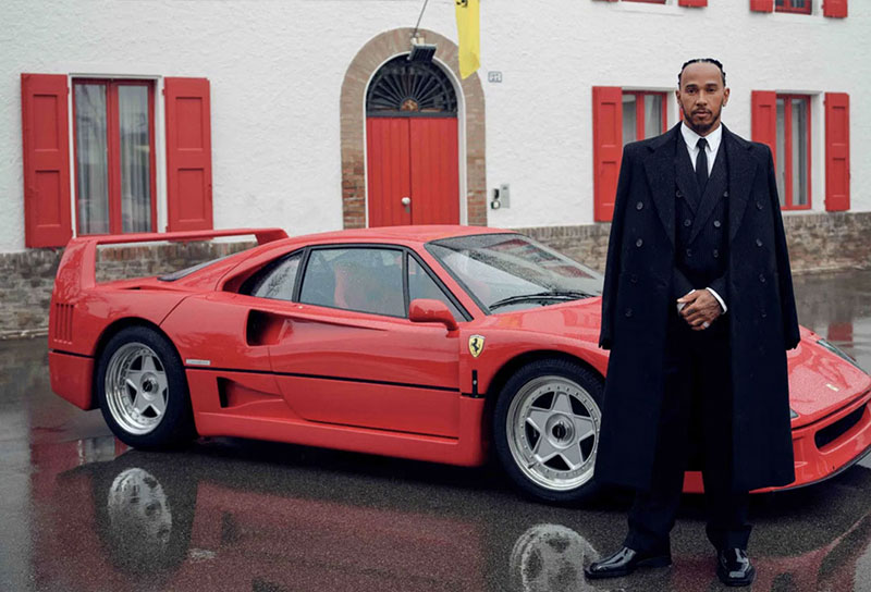 F1 Teams as luxury brands Lewis Hamilton with Ferrari F40 in Maranello