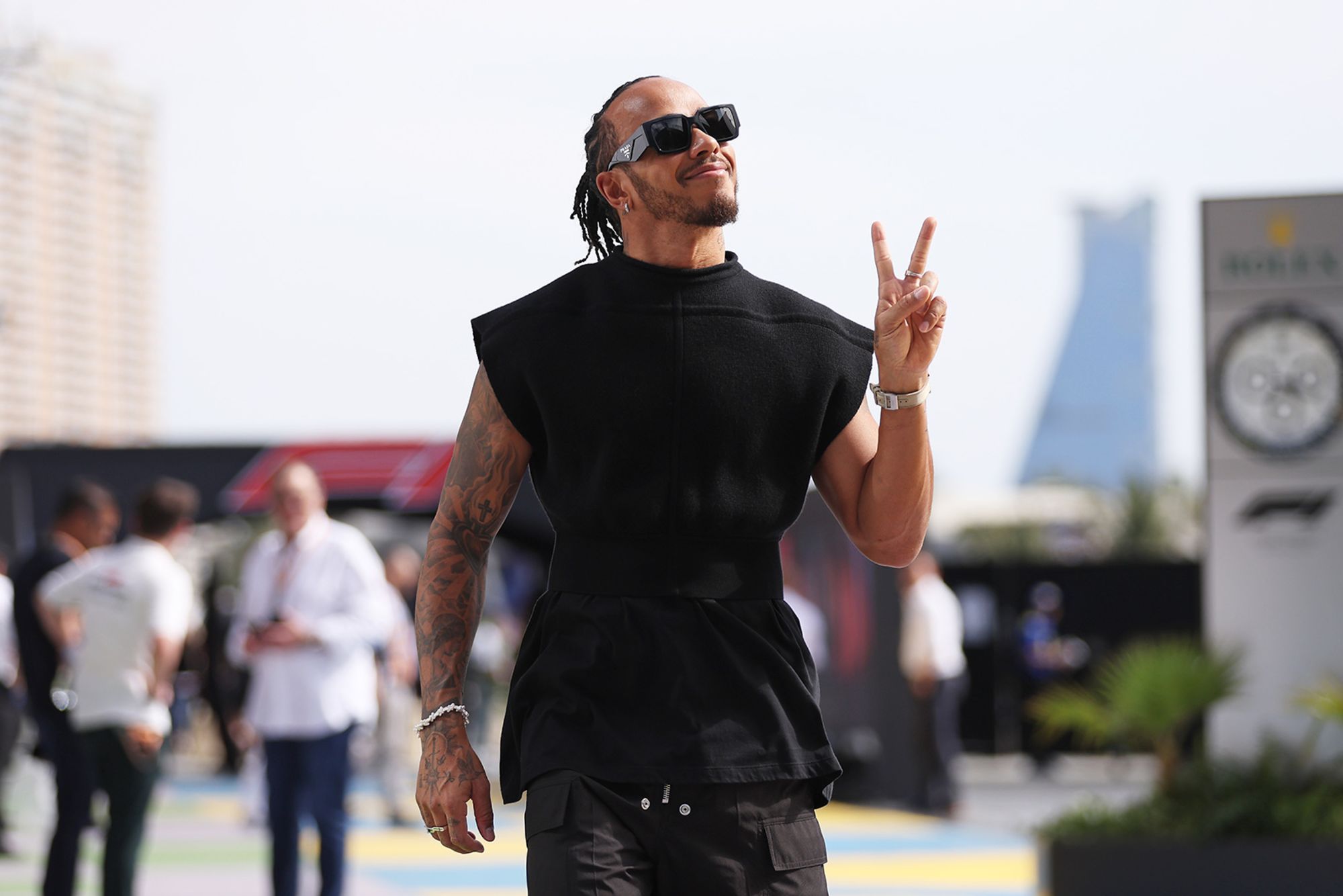 Lewis Hamilton entering the paddock (F1 Team Luxury)