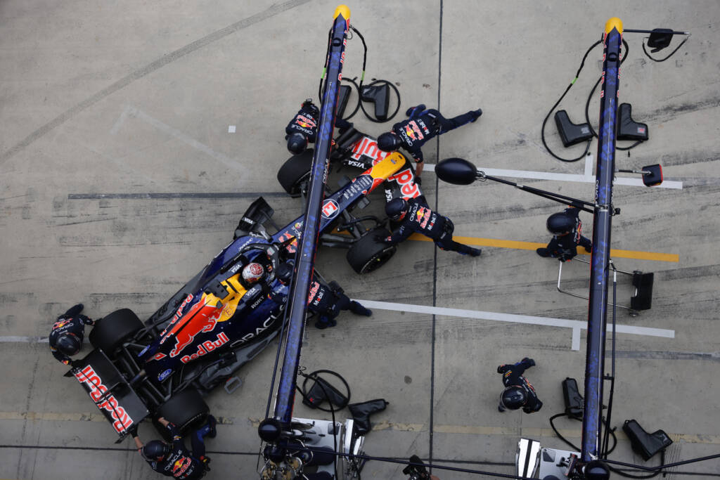SHANGHAI, CHINA - MARCH 15: Max Verstappen of the Netherlands and Oracle Red Bull Racing is retired to the garage during the F1 Grand Prix of China at Shanghai International Circuit on March 15, 2026 in Shanghai, China. (Photo by Mark Thompson/Getty Images) // Getty Images / Red Bull Content Pool