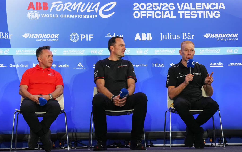 Team principals address the media during Formula E pre-season testing in Valencia (Photo by Alex Bierens de Haan / LAT Images)