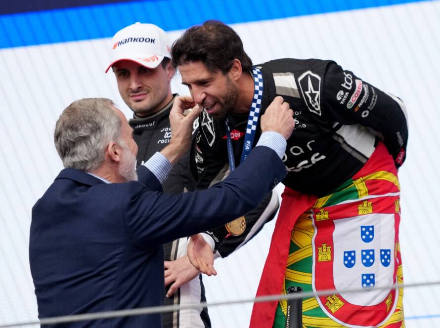 H.R.H King Felipe VI of Spain and Antonio Felix Da Costa at the Madrid E-Prix Podium ceremony
