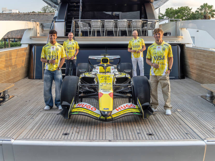 Arvid Linblad, Alan Permane, Peter Bayer, Liam Lawson pose for a portrait in Miami, Florida, USA on April 29, 2026. ahead of the 2026 F1 Miami Grand Prix // Chris Tedesco / Red Bull Content Pool