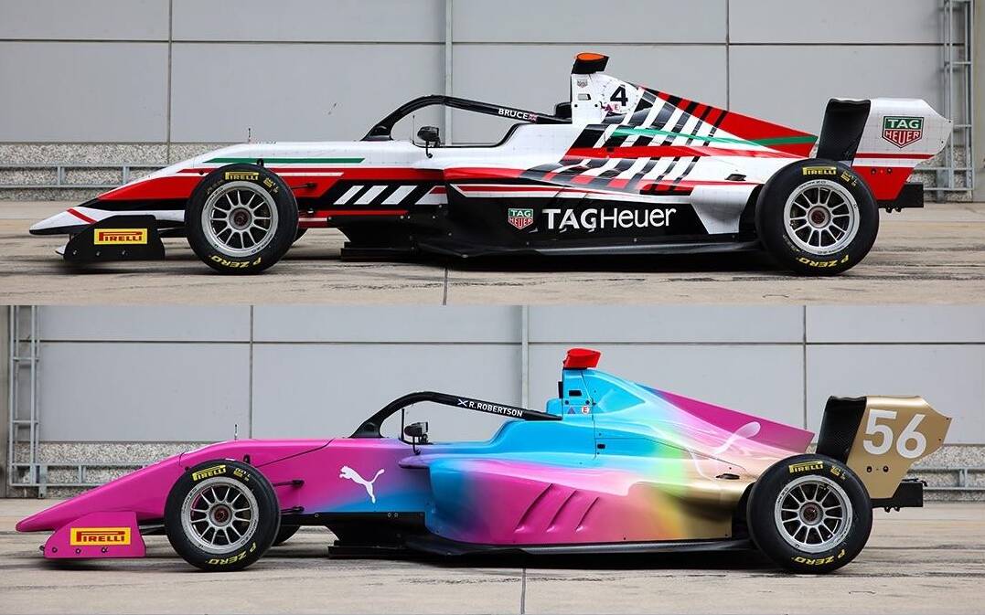 A side by side comparison of the F1 Academy cars